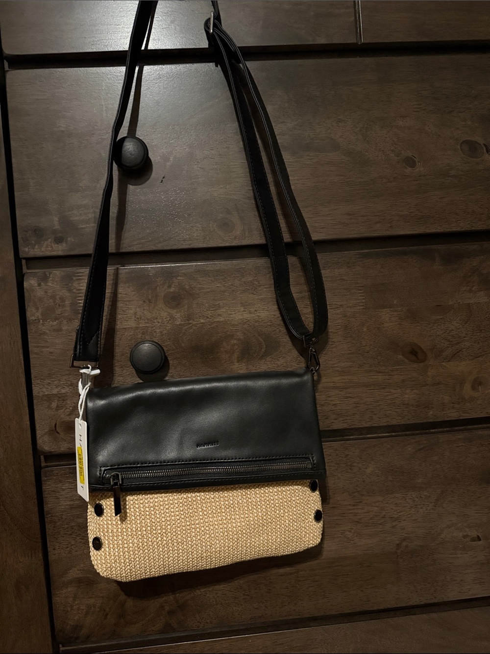 Hammitt Black Leather and Natural Woven Crossbody NWT - Picture 2 of 8